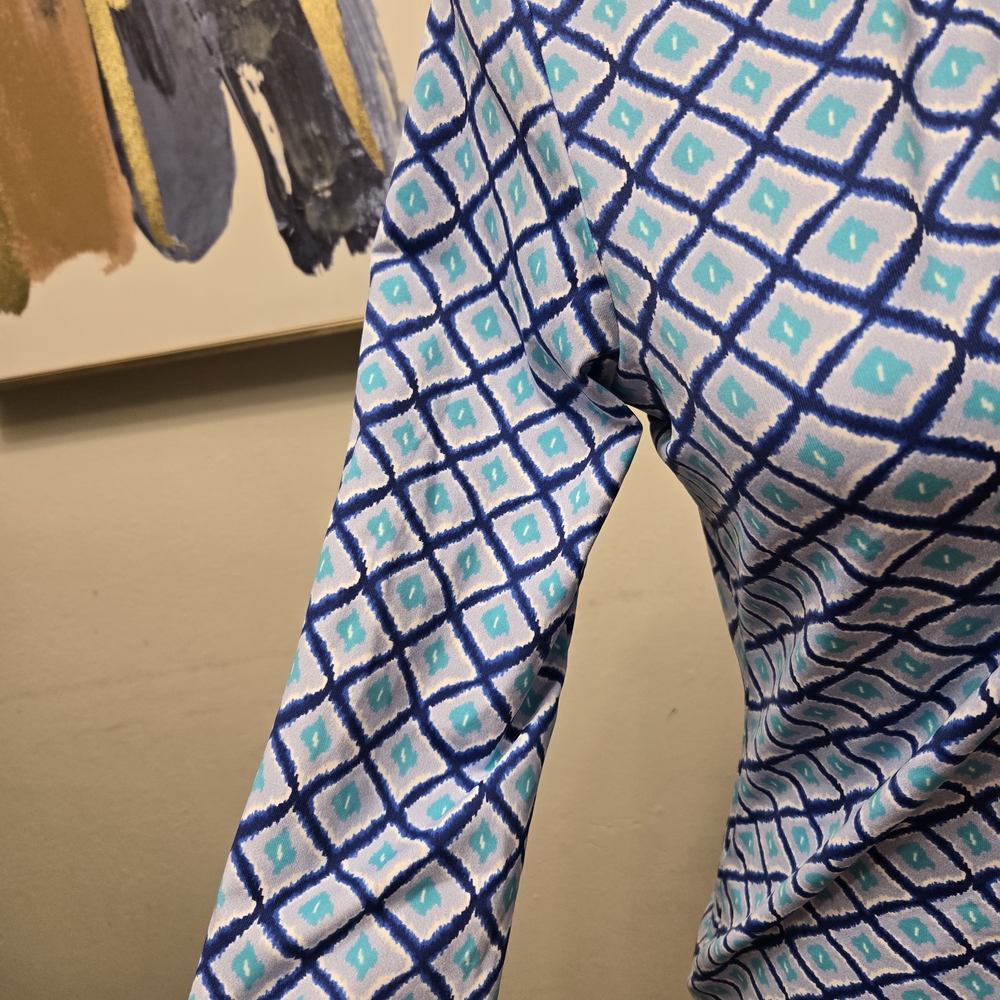 J. McLaughlin Blue & Aqua Diamond Ruffle V-Neck Tunic - Picture 2 of 5